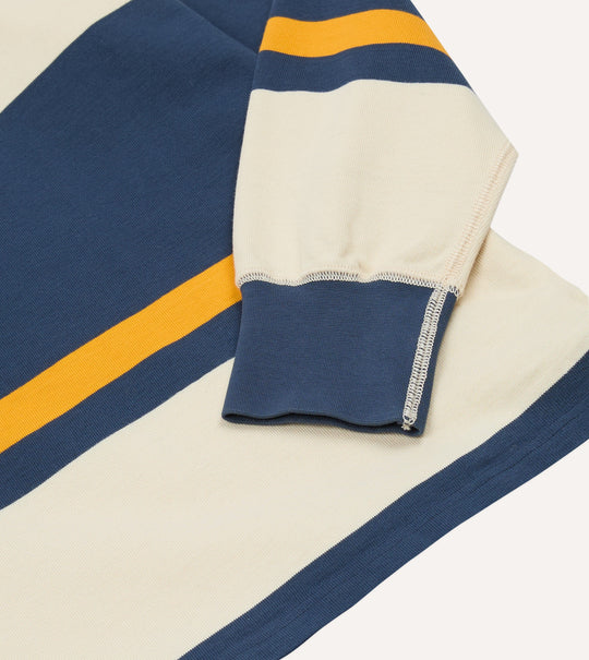 Drake's Stripe Cotton Quarter Zip Rugby Shirt / Navy & Yellow