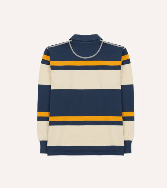 Drake's Stripe Cotton Quarter Zip Rugby Shirt / Navy & Yellow