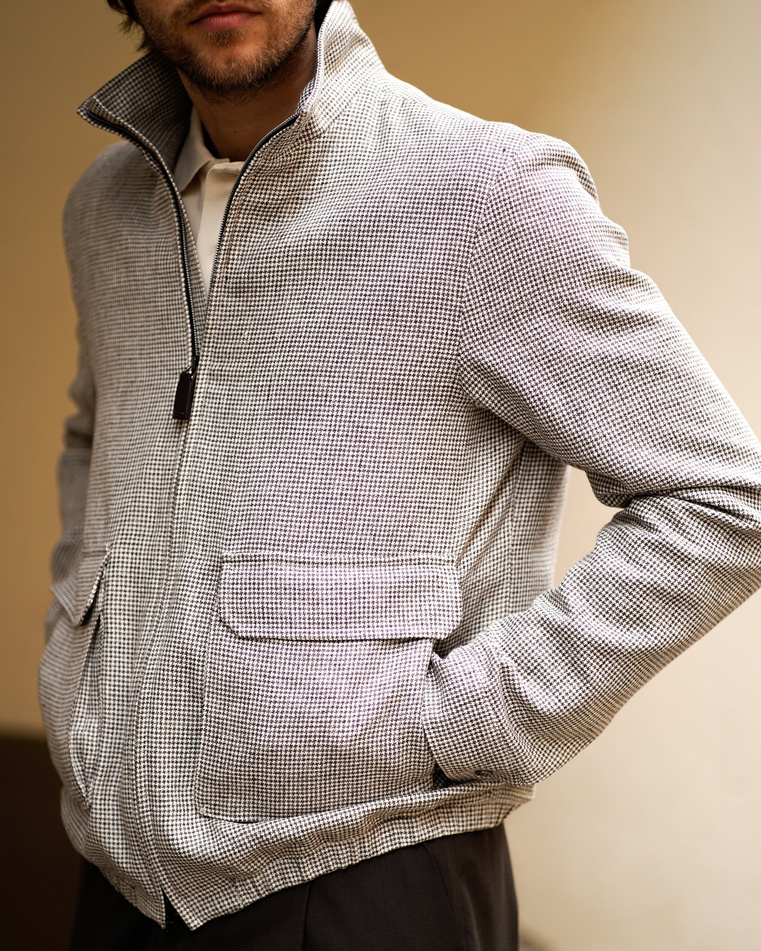 Herno Puppytooth Bomber Jacket / Light Brown
