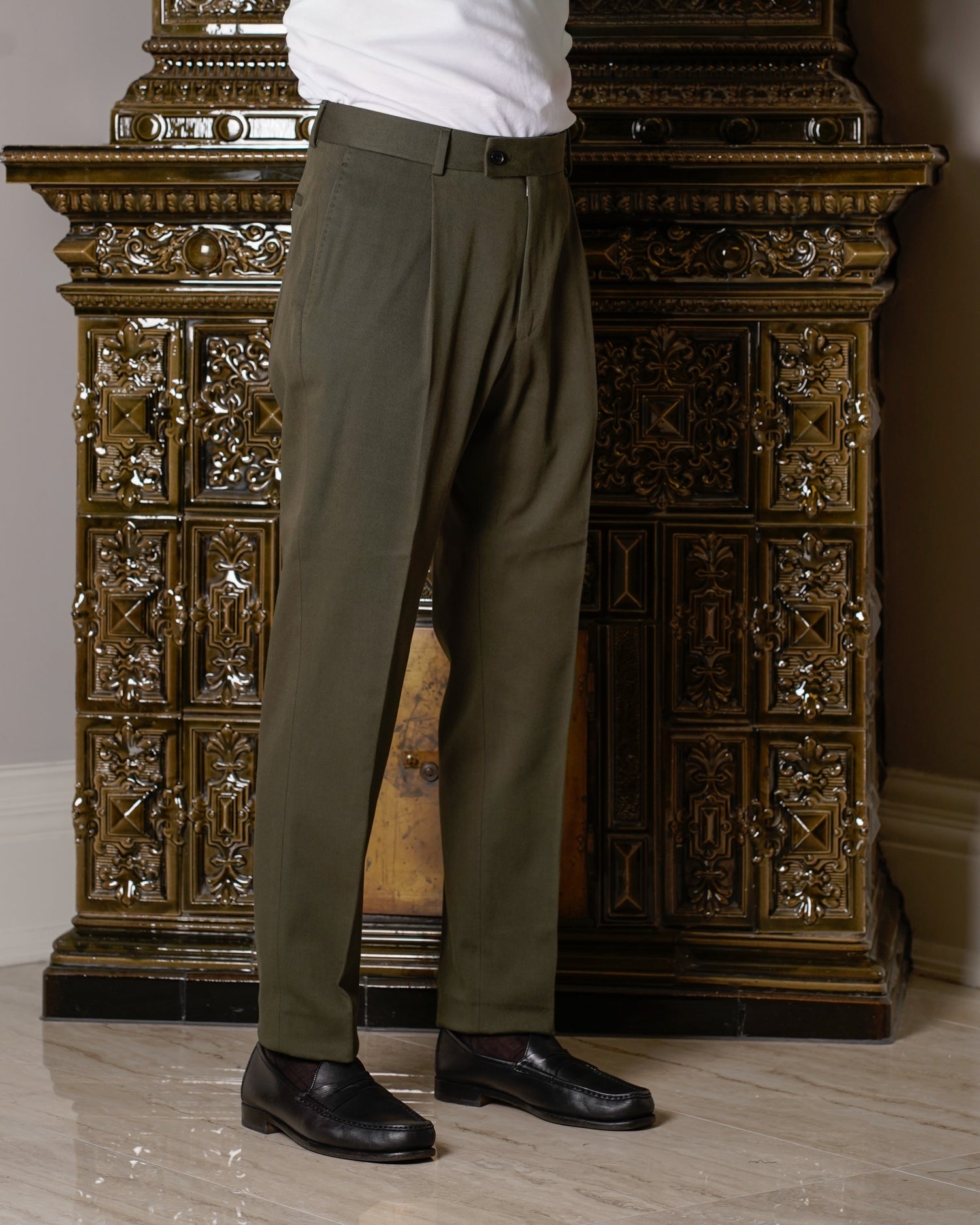Caruso Cotton Twill Trousers / Green
