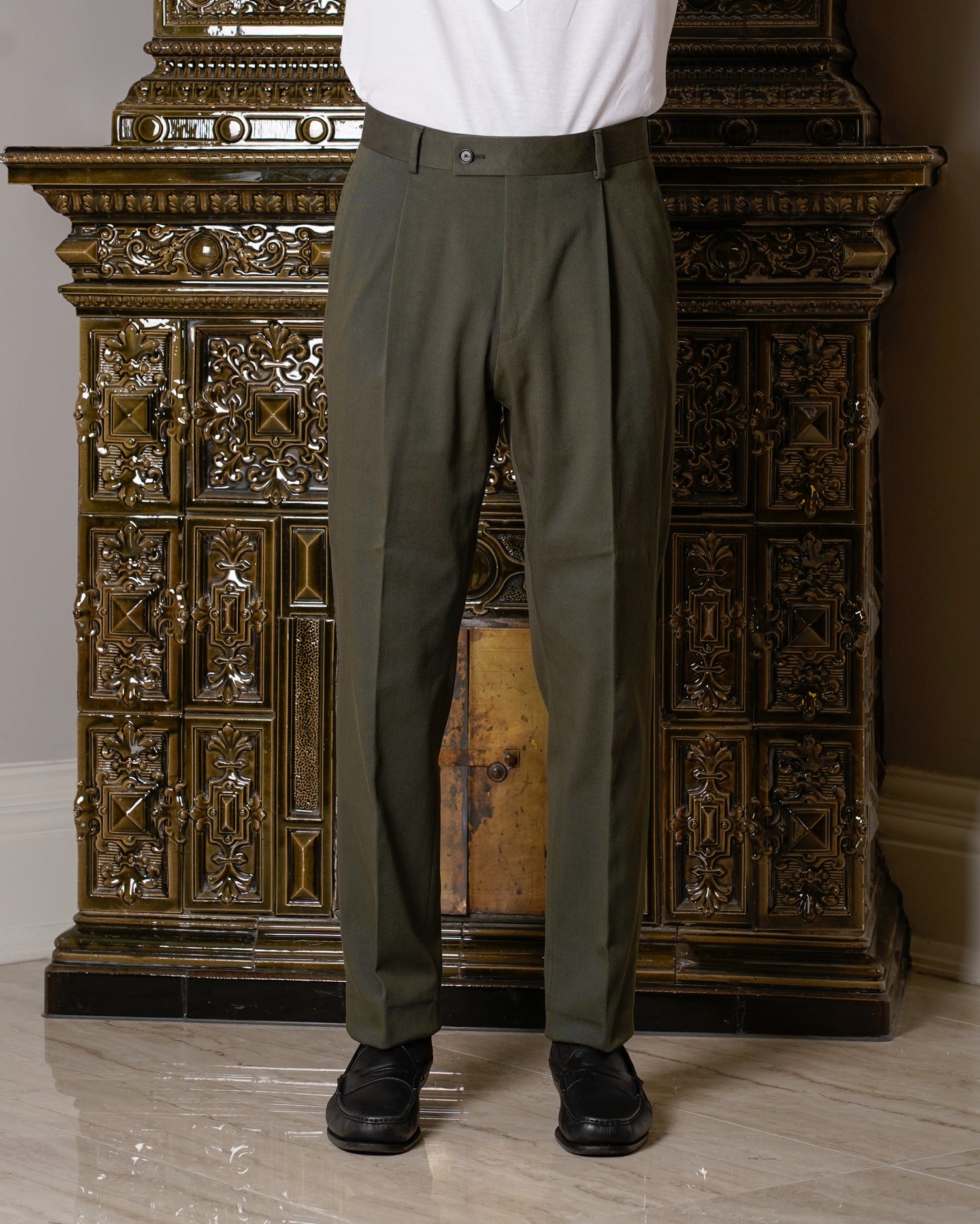 Caruso Cotton Twill Trousers / Green
