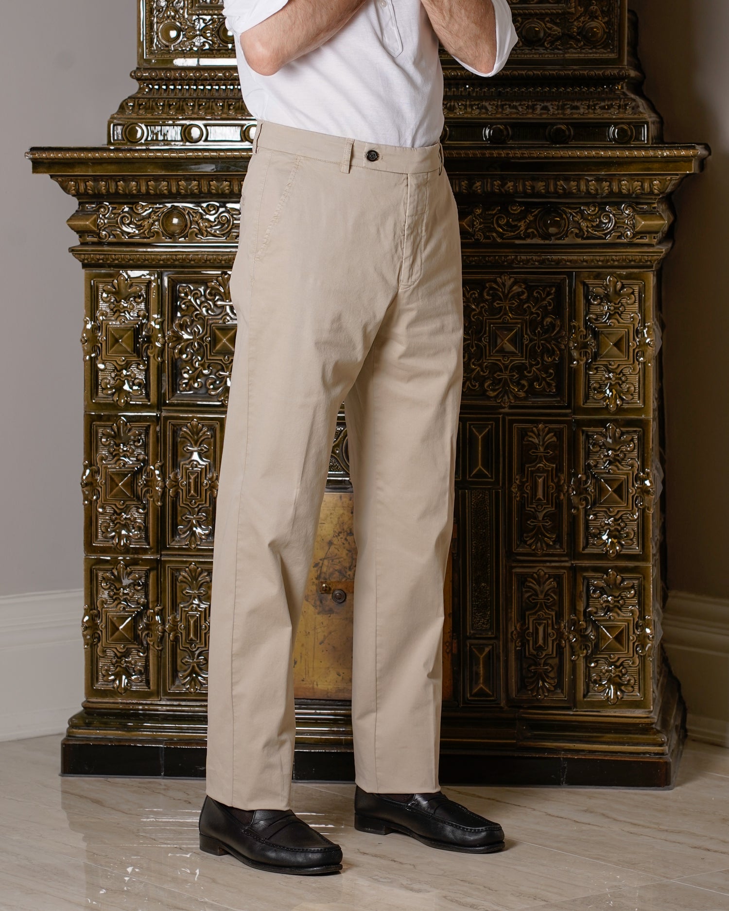 Berwich Garment Dyed Cotton Chinos / Beige