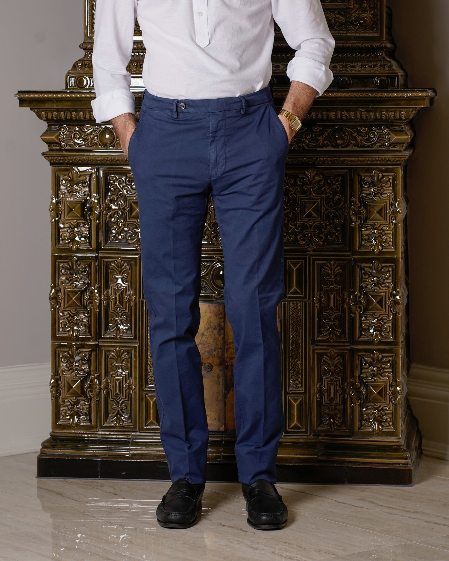 Berwich Garment Dyed Cotton Chinos / Indigo