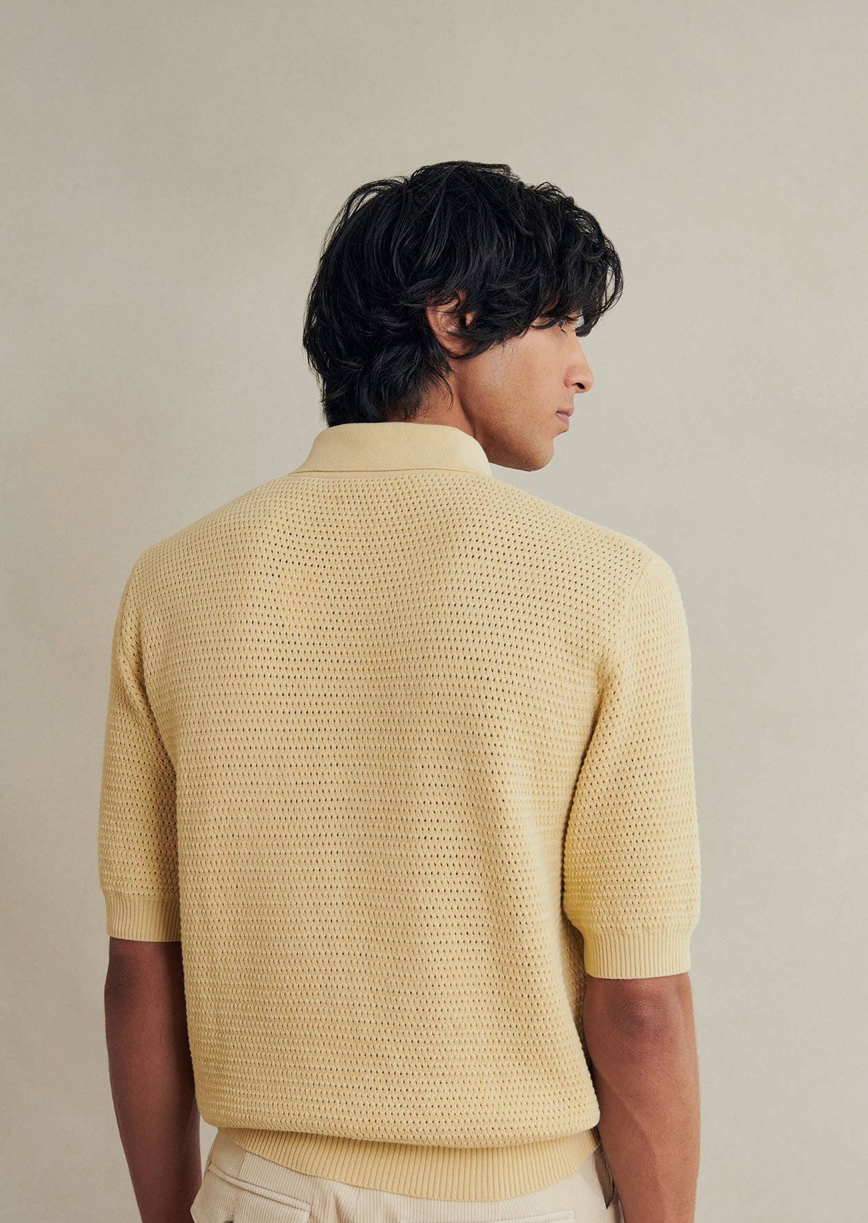 De Bonne Facture Honeycomb Knit Polo / Butter Yellow