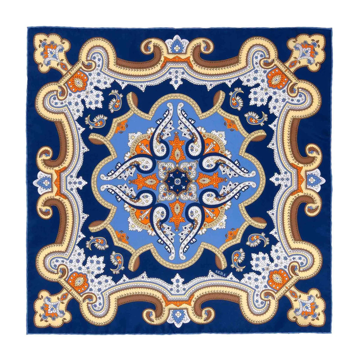 Serà Fine Silk Acacia Flowers Silk Pocket Square / Blue