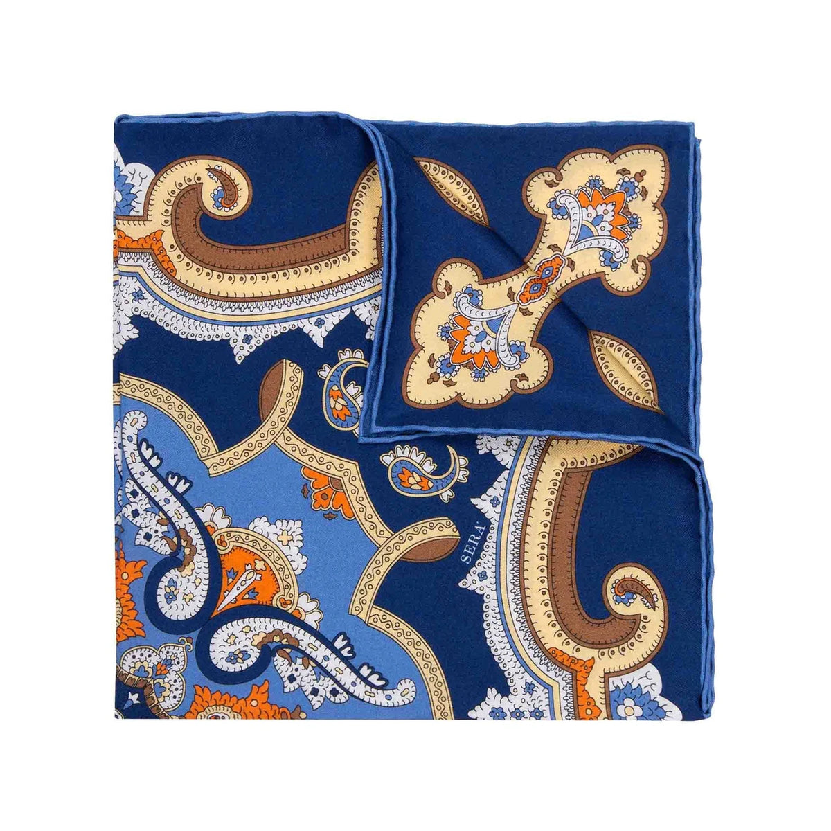 Serà Fine Silk Acacia Flowers Silk Pocket Square / Blue