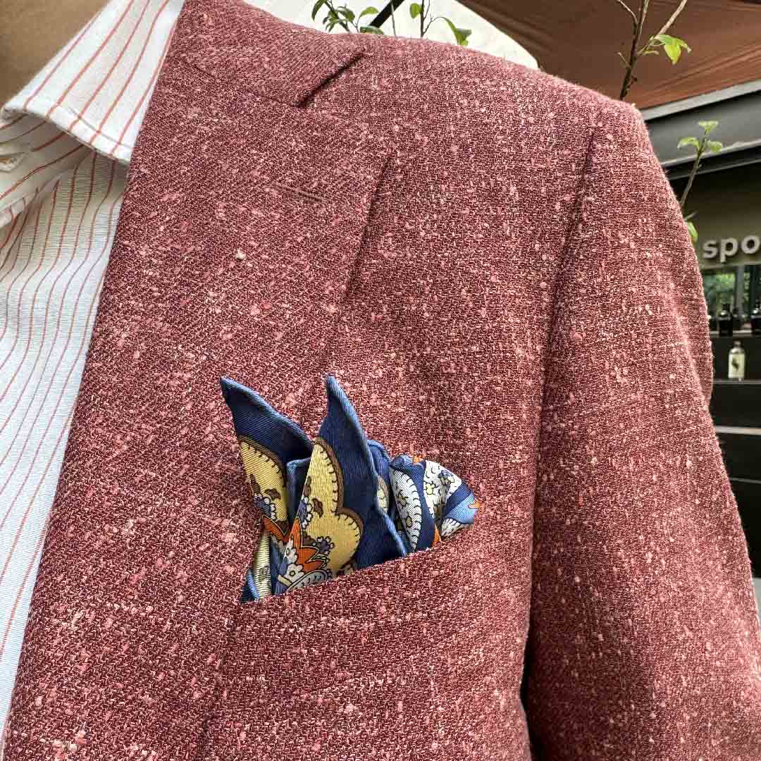 Serà Fine Silk Acacia Flowers Silk Pocket Square / Blue