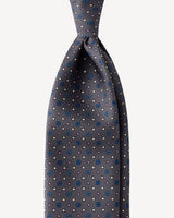 Viola Milano Floral Pattern Handprinted Selftipped Silk Tie / Grey Mix
