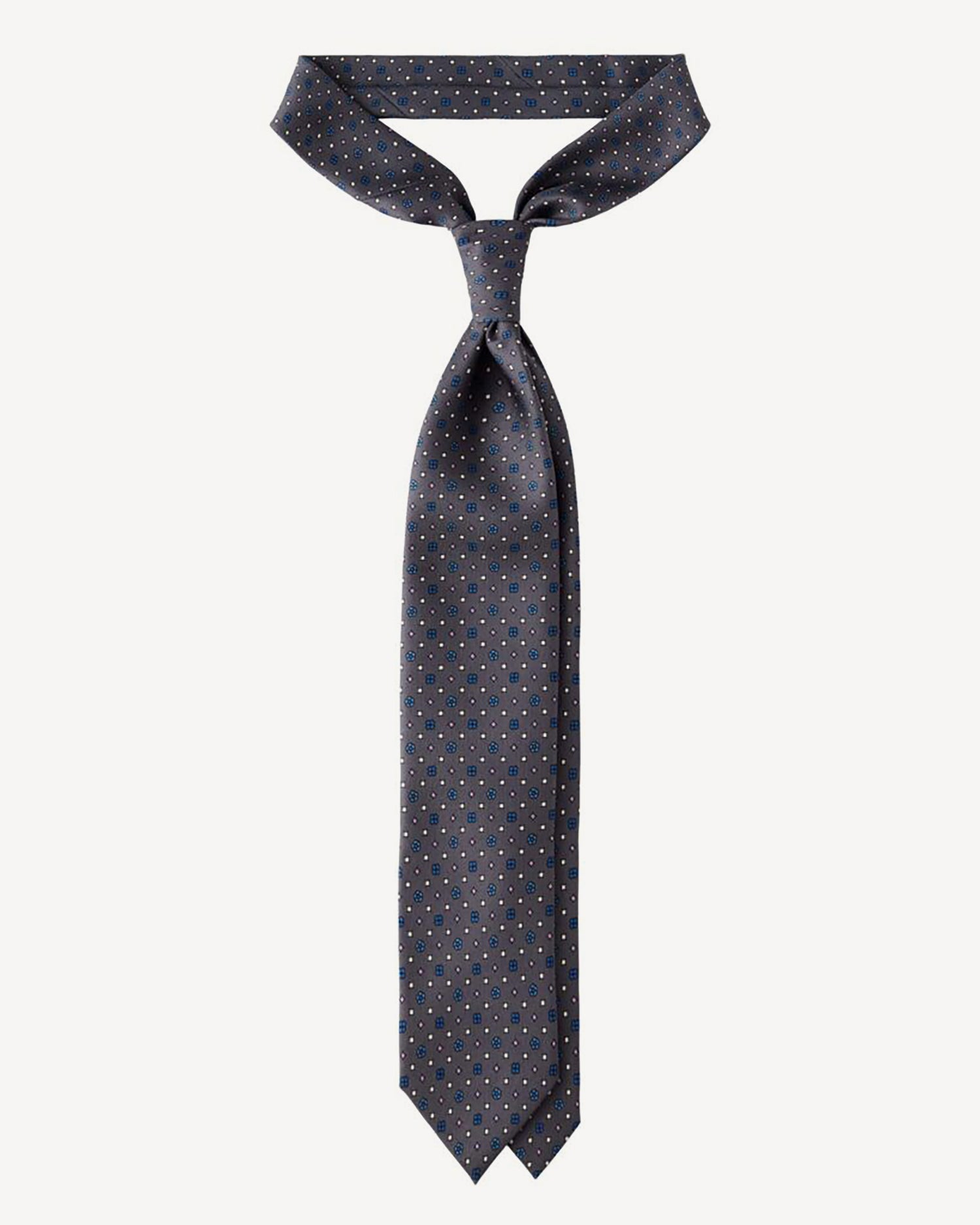 Viola Milano Floral Pattern Handprinted Selftipped Silk Tie / Grey Mix