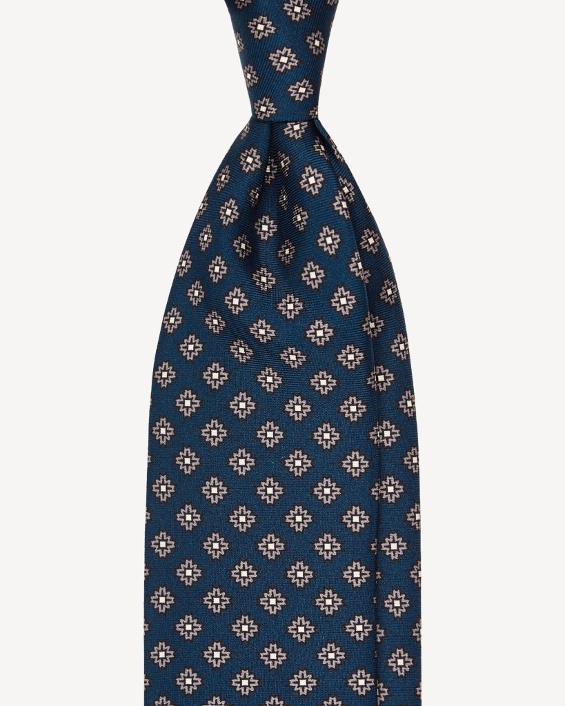 Viola Milano Floral Pattern Selftipped Silk Tie / Navy & Grey