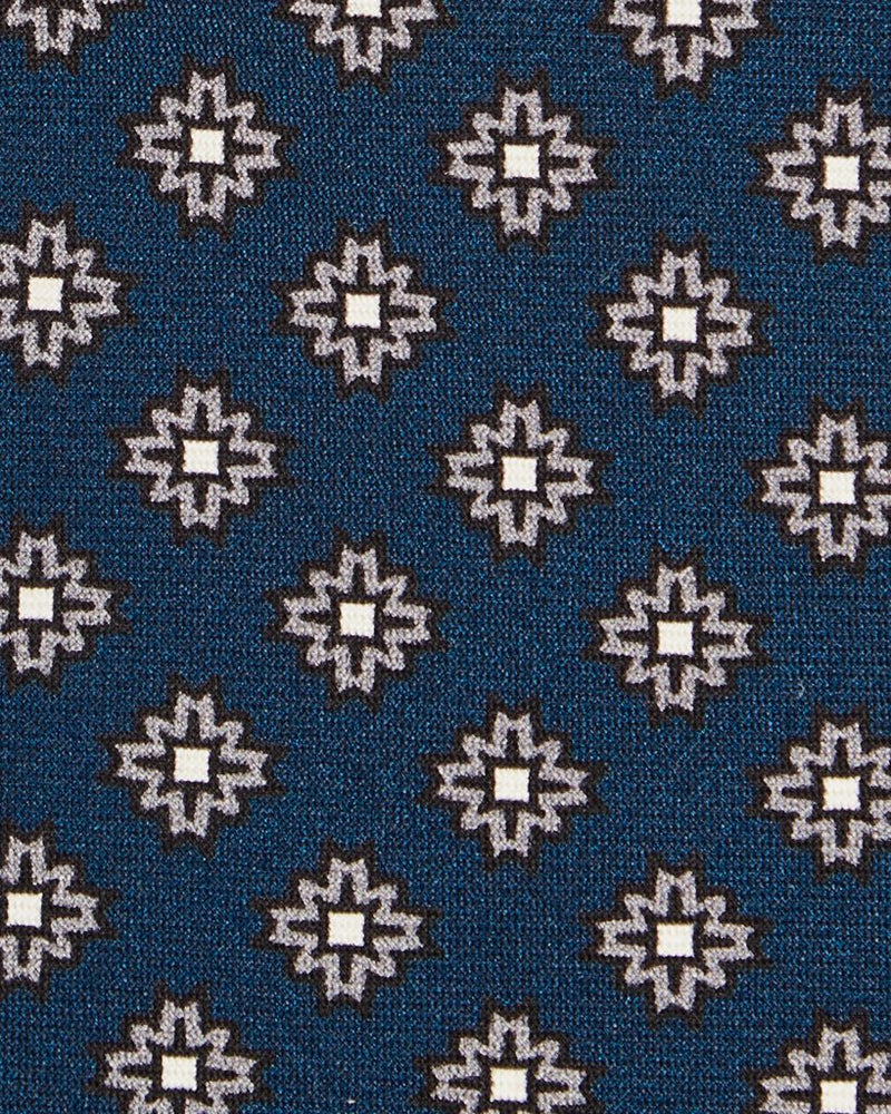 Viola Milano Floral Pattern Selftipped Silk Tie / Navy & Grey