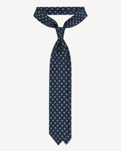 Viola Milano Floral Pattern Selftipped Silk Tie / Navy & Grey