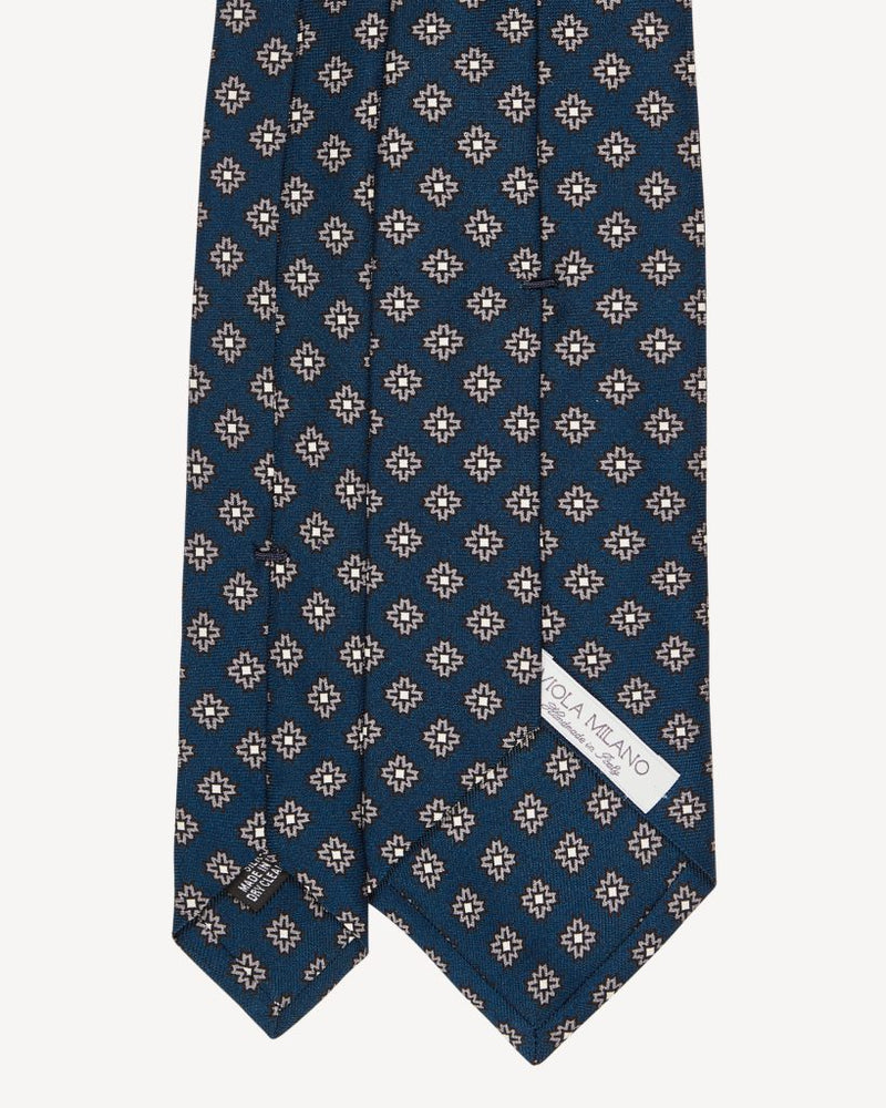 Viola Milano Floral Pattern Selftipped Silk Tie / Navy & Grey