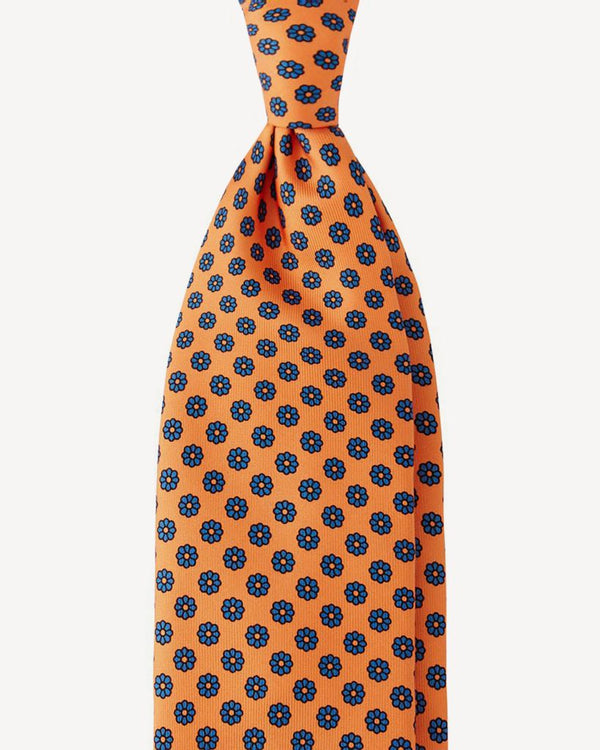 Viola Milano Floral Pattern Selftipped Silk Tie / Orange