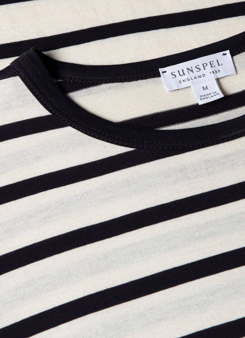 Sunspel Breton Stripe Crew Neck T-Shirt / Ecru/Navy