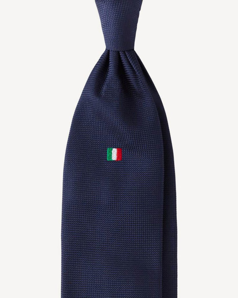 Viola Milano Italian Flag Handrolled Woven Silk Jacquard Tie / Navy