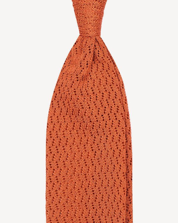 Viola Milano Knitted Zig Zag Pattern Silk Tie / Orange