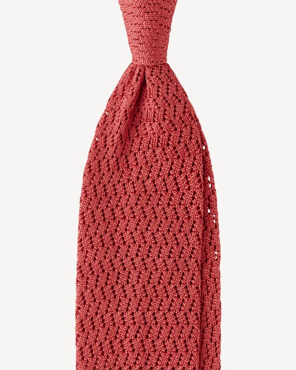 Viola Milano Knitted Zig Zag Pattern Silk Tie / Rose