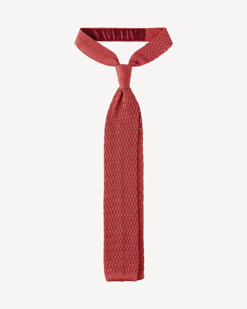 Viola Milano Knitted Zig Zag Pattern Silk Tie / Rose