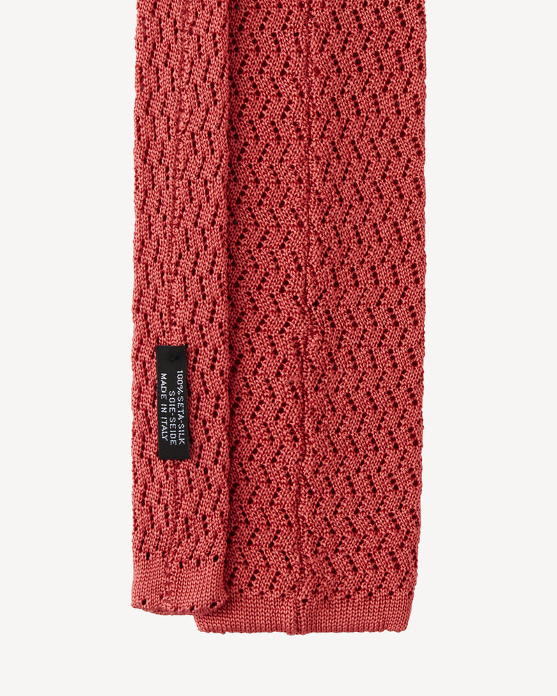 Viola Milano Knitted Zig Zag Pattern Silk Tie / Rose