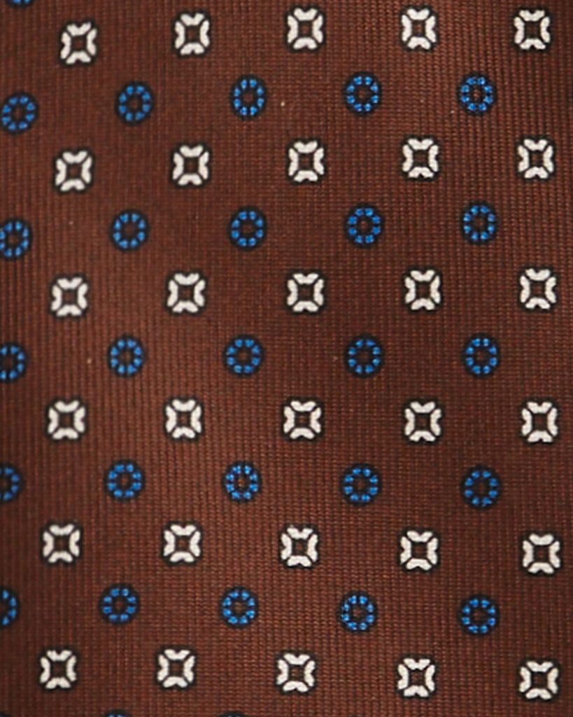 Viola Milano Mixed Floral 3-Fold Handprinted Selftipped Silk Tie / Brown