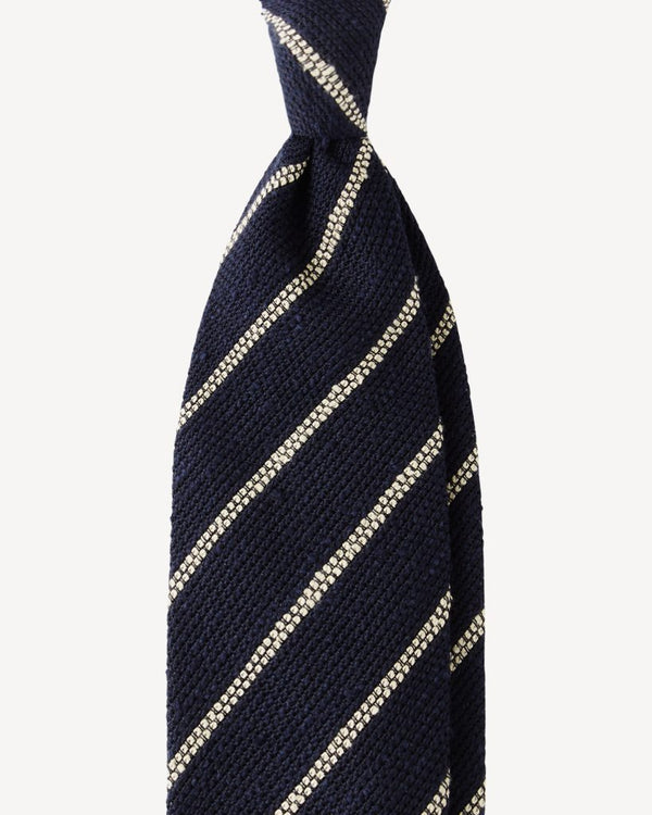 Viola Milano Multi Stripe Woven Grenadine Shantung Tie / Navy & White