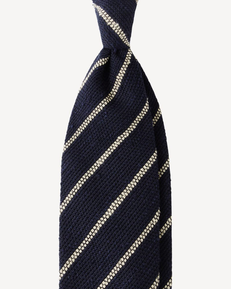 Viola Milano Multi Stripe Woven Grenadine Shantung Tie / Navy & White