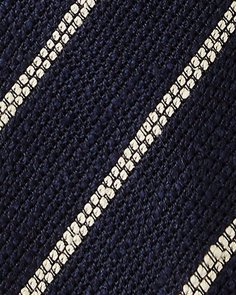 Viola Milano Multi Stripe Woven Grenadine Shantung Tie / Navy & White