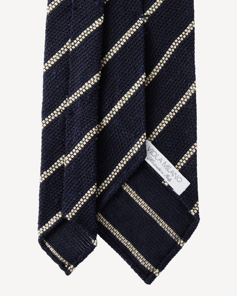 Viola Milano Multi Stripe Woven Grenadine Shantung Tie / Navy & White