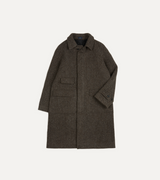 Drake's Raglan Herringbone Overcoat / Dark Brown