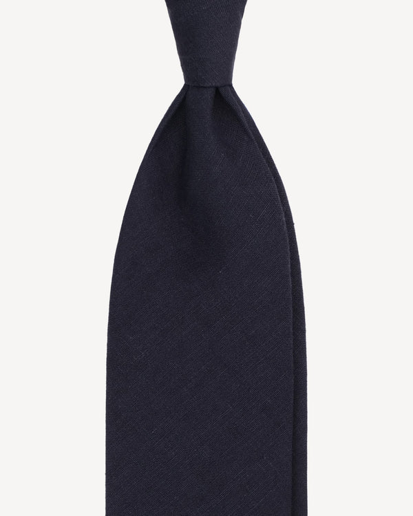 Viola Milano Solid Untipped Linen Tie / Navy