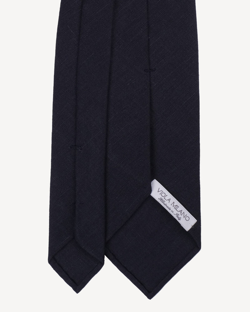 Viola Milano Solid Untipped Linen Tie / Navy