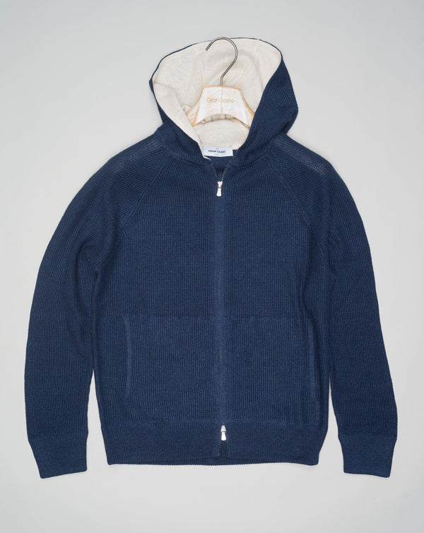 <div> <p>Introducing our Gran Sasso Hoodie - a playful blend of linen and cotton, perfect for breezy days. With a full-zip design, it's incredibly versatile and effortless to style. Stay cool and comfortable while looking effortlessly stylish in this quirky, hooded design.</p> </div> <ul> <li></li> </ul> Gran Sasso Linen & Cotton Full-Zip Hoodie / Blue
