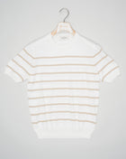 <ul> <li>Composition: 100% Organic Cotton</li> <li>Color: 005 / Off White & Beige</li> <li>Article: 57151 / 18030</li> <li>Made in Italy</li> </ul> Gran Sasso Striped Cotton T-Shirt / Off White