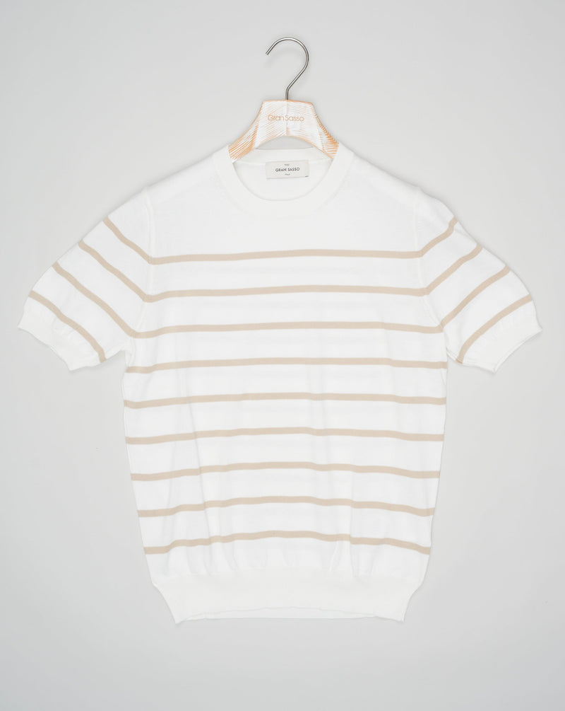 <ul> <li>Composition: 100% Organic Cotton</li> <li>Color: 005 / Off White &amp; Beige</li> <li>Article: 57151 / 18030</li> <li>Made in Italy</li> </ul> Gran Sasso Striped Cotton T-Shirt / Off White