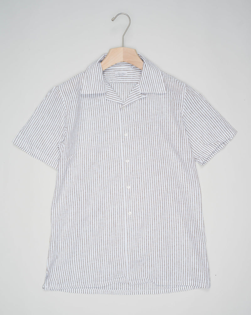 <ul> <li>Composition: 45% Cotton 55% Linen</li> <li>Article: 8831</li> <li>Color: Brown striped&nbsp;</li> <li>Made in Italy Sauma Striped Cuban Collar Shirt / Brown Striped</li> </ul>