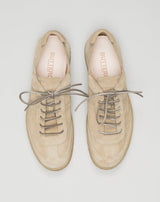 Made in Italy Crespo Sneakers. Bosco color suede. Squared leather laces. Buttero logo detailing in relief. Removable sockliner in natural leather. Sole in genuine crackle-effect rubber. Height of sole: 2.5-3.5 cm. Spare leather laces included. Style: #B10500PE GORH. Color: Taos Taupe 119