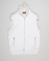 Fisherman's rib 3-ply pure cashmere sleeveless jacket. The metal zippers add a modern, functional touch. The faux fur lining provides warmth and comfort, making it ideal for colder days. The side pockets complete the stylish and practical design.

Outer composition: 100% cashmere
Inner composition: 100% Faux fur
Zipped side pockets
Two-way zipper
Art 23144 15581
Col 001 Cream White
Regular fit
Made in Italy Gran Sasso Eco-Fur &amp; Cashmere Ribbed Vest / White