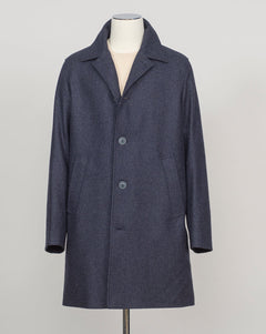 Iconic Herno wool coat in refined glencheck, balancing navy and blue for understated luxury. Fully lined for structured layering across seasons. Features a detachable bib for versatile styling—wear it integrated for classic formality or remove for a streamlined silhouette. Italian craftsmanship and meticulous tailoring define this essential investment piece. Herno Lined Glencheck Wool Coat / Navy &amp; Blue