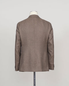 A brown textured blazer shown from the back on a mannequin torso against a light gray background.