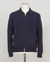 Knitted Full-Zip Bomber in navy. Premium Italian-made jacket that combines classic style with exceptional comfort. Crafted from a high-quality blend of 87% wool, 8% cashmere, and 5% polyamide, it offers a luxurious feel and excellent warmth. This versatile piece features a convenient full-zip front and a refined knitted texture, making it perfect for both smart-casual and relaxed everyday wear. FLY3 Knitted Full-Zip Bomber / Navy