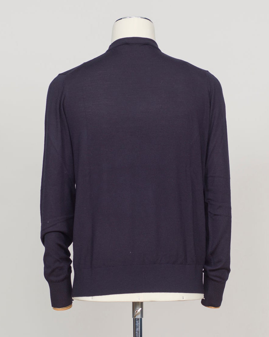 Italian-spun Super 200's merino in deep navy. A refined crewneck crafted for layering or solo wear. Soft handle, subtle sheen, luxurious feeling. Versatile staple for the discerning wardrobe. FLY3 Super 200's Wool Crewneck / Navy