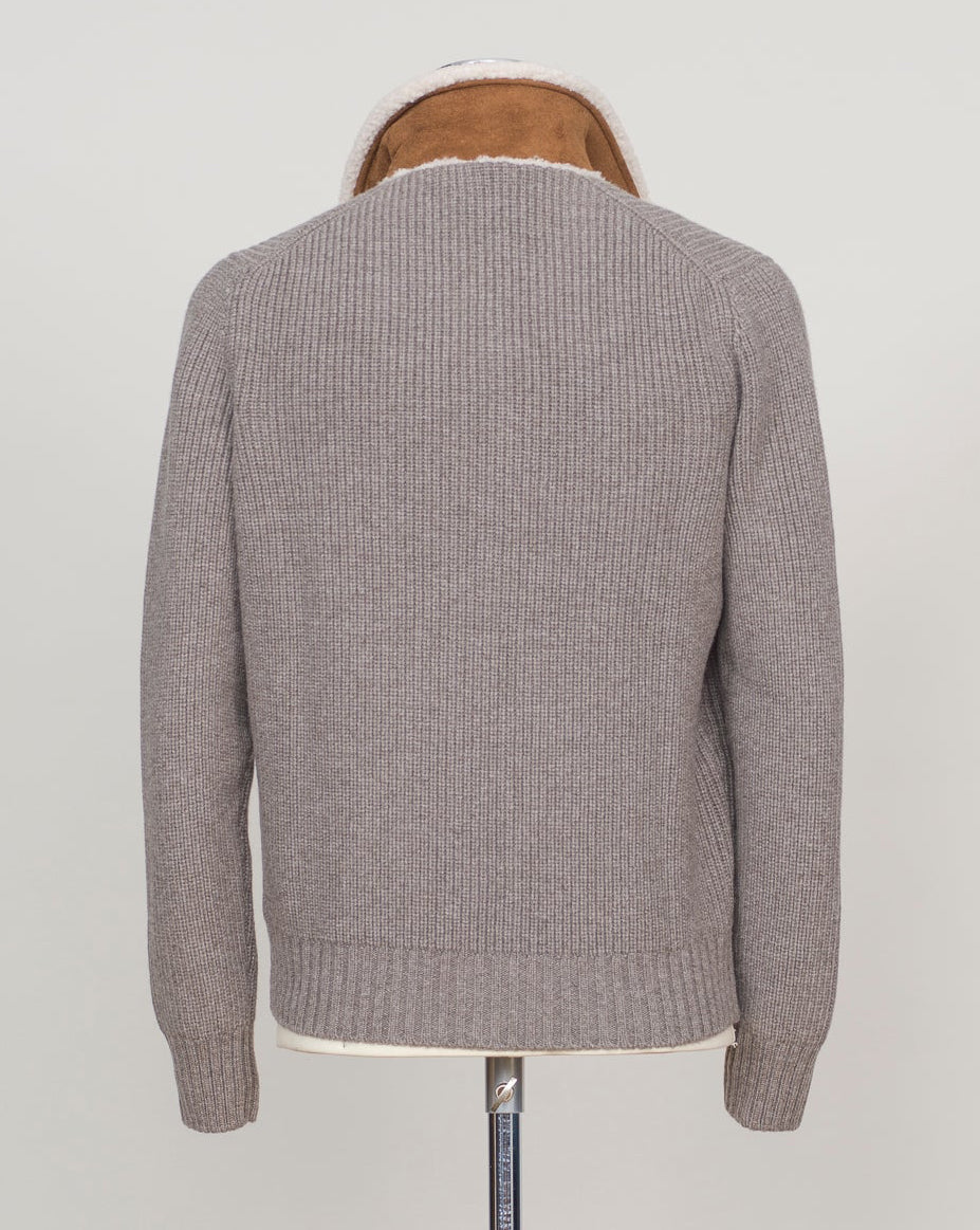 Luxurious full-zip knit in soft taupe with signature teddy collar detail. Gran Sasso's refined construction delivers comfort and timeless elegance. Perfect layering piece for the discerning wardrobe. Gran Sasso Teddy Collar Full-Zip Knit / Taupe