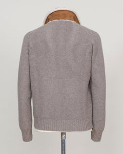Luxurious full-zip knit in soft taupe with signature teddy collar detail. Gran Sasso's refined construction delivers comfort and timeless elegance. Perfect layering piece for the discerning wardrobe. Gran Sasso Teddy Collar Full-Zip Knit / Taupe
