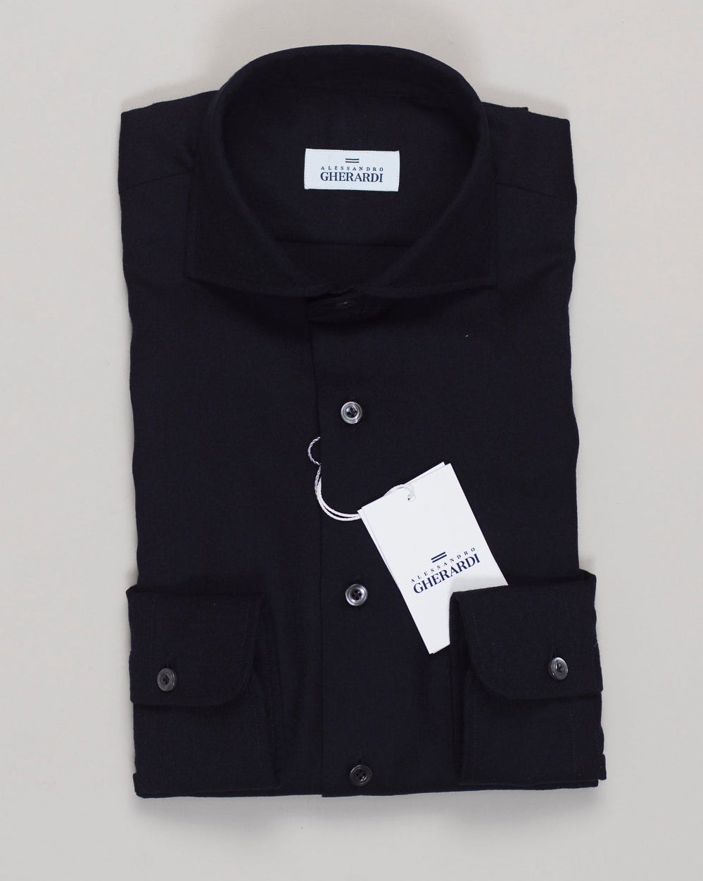 Luxurious merino wool flannel shirt from Alessandro Gherardi in refined navy. Soft, breathable fabric with natural temperature regulation. Classic cut tailored for refined silhouettes. Italian craftsmanship meets understated elegance. Alessandro Gherardi Merino Wool Flannel Shirt / Navy
