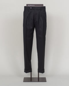 Italian tailoring meets modern comfort in these Berwich Chiaia long trousers. Crafted from a refined wool-stretch blend, they deliver a sharp, structured silhouette with the ease of movement essential for daily wear. The classic black colorway pairs seamlessly with blazers and shirts across seasons. Designed for the discerning man who values both precision fit and practical performance.