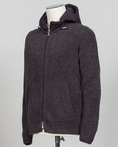 Luxurious bouclé hoodie in rich brown. Full-zip construction with a soft, textured knit that defines effortless sophistication. Perfect for layering or standalone wear. Italian craftsmanship meets contemporary comfort—a premium essential for the discerning wardrobe. Gran Sasso Full-Zip Bouclé Hoodie / Brown