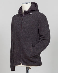 Luxurious bouclé hoodie in rich brown. Full-zip construction with a soft, textured knit that defines effortless sophistication. Perfect for layering or standalone wear. Italian craftsmanship meets contemporary comfort—a premium essential for the discerning wardrobe. Gran Sasso Full-Zip Bouclé Hoodie / Brown