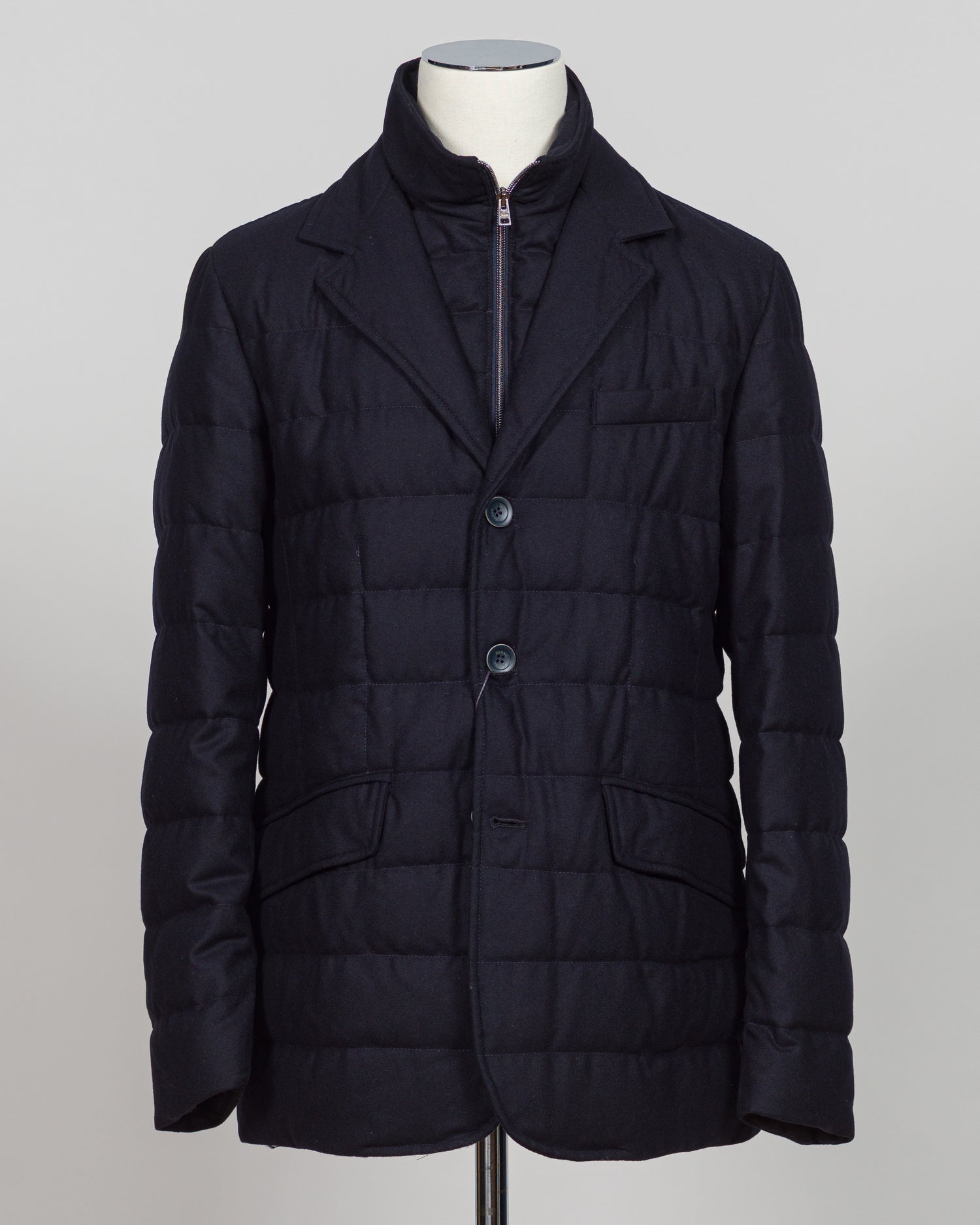 Herno Wool Blend Quilted Down Jacket / Navy