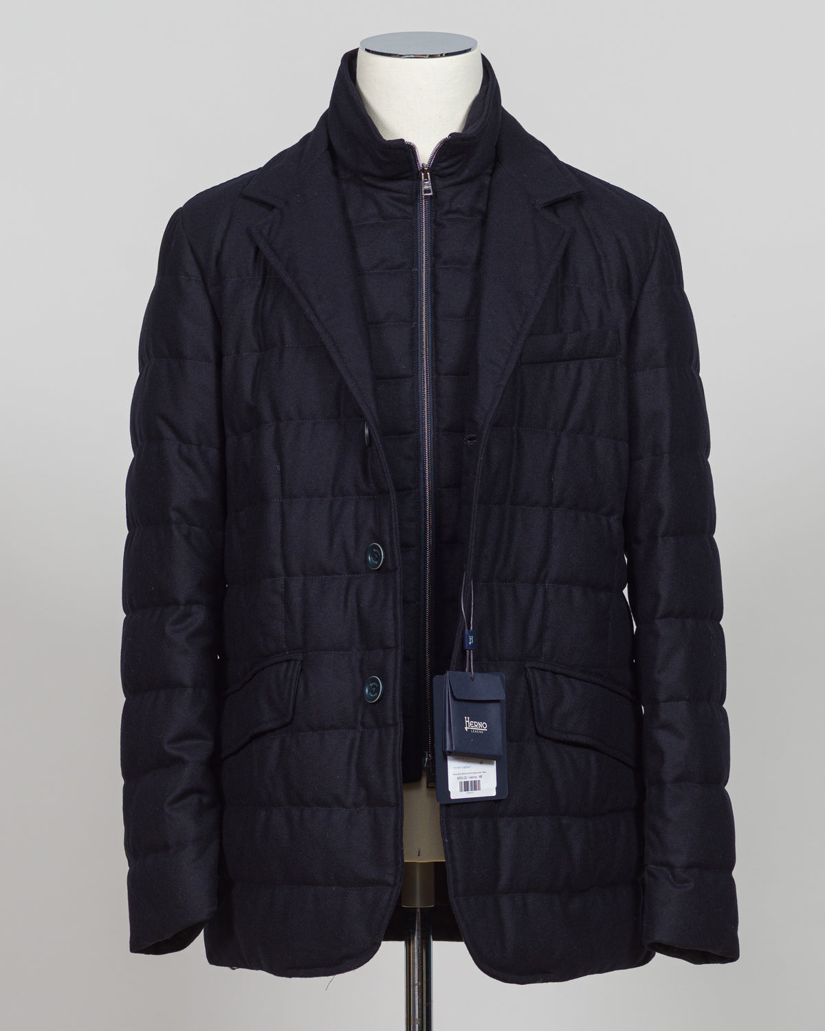 Herno Wool Blend Quilted Down Jacket / Navy